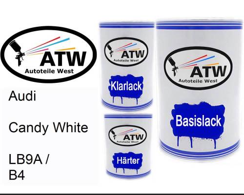 Audi, Candy White, LB9A / B4: 500ml Lackdose + 500ml Klarlack + 250ml Härter - Set, von ATW Autoteile West.